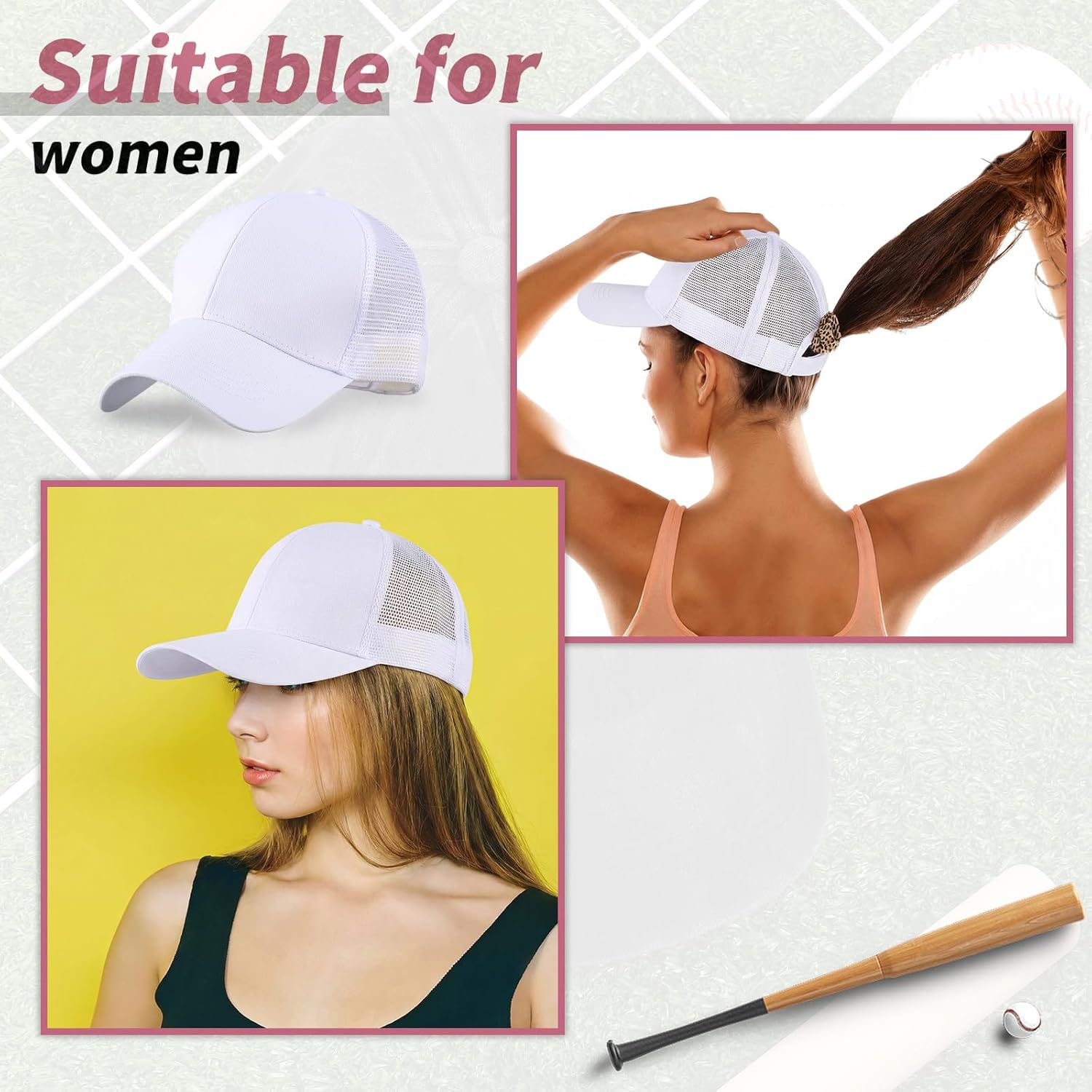Jecery Ponytail Mesh Trucker Hats Blank Baseball Cap for Women Bulk High Bun Adjustable Ponytail Hat for Women