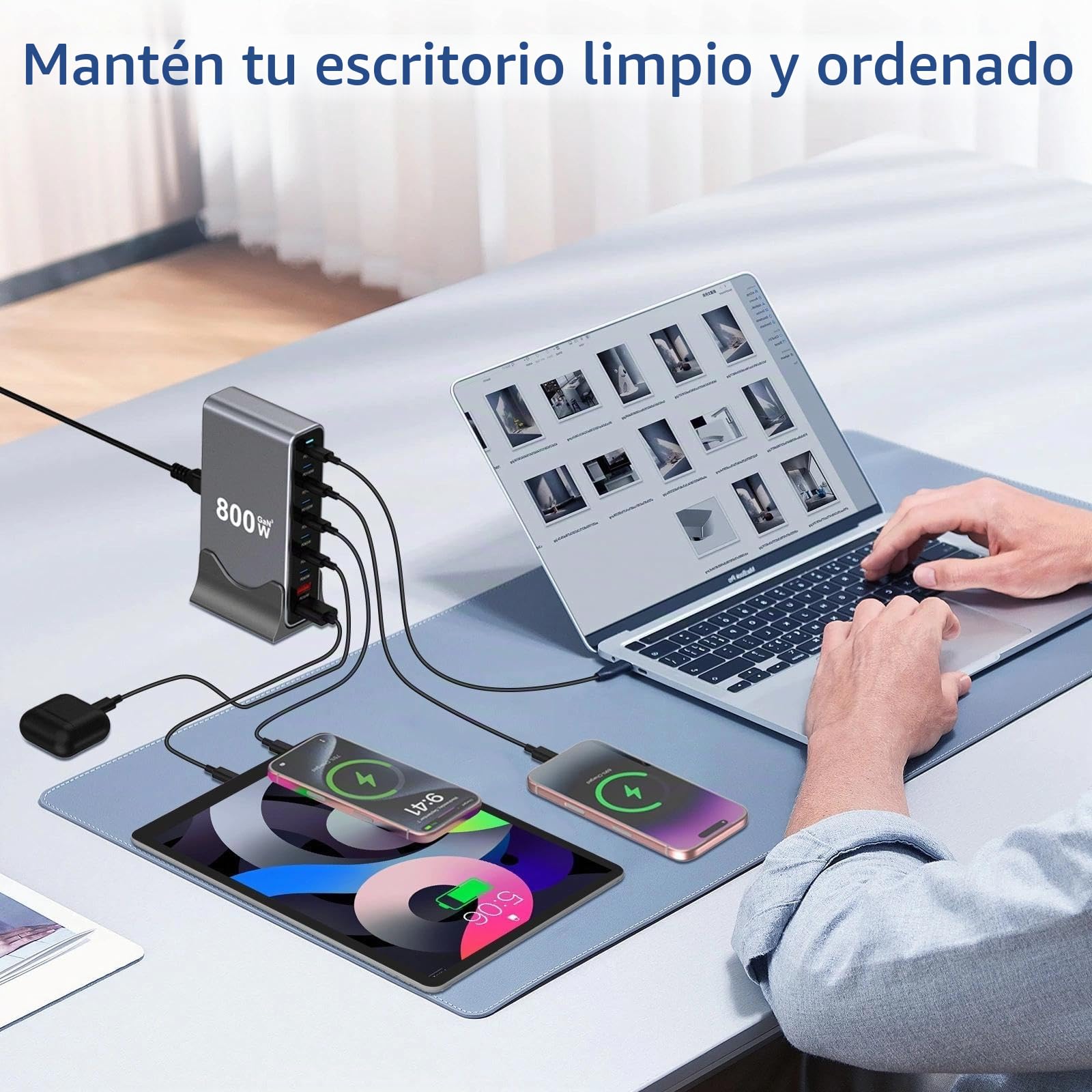 800W Cargador USB C Multiple, 10-Puertos GAN III Estación de Carga Rápida, Estacion de Carga con 8 USB-C(140W-65W) y 2 USB-A(30 W), para Cargador Compatible con MacBook, iPhone, iPad, Samsung, Huawei