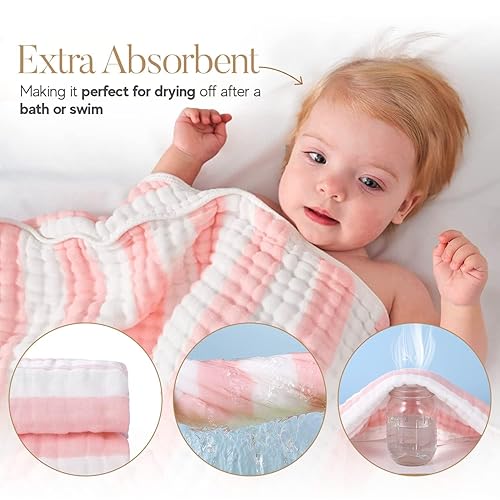 Miniatura 2 de Paquete de 4 toallas de muselina con capucha, 100% algodón orgánico de primera calidad, (2) toallas de baño de 6 capas de 32 x 32 pulgadas y (2)