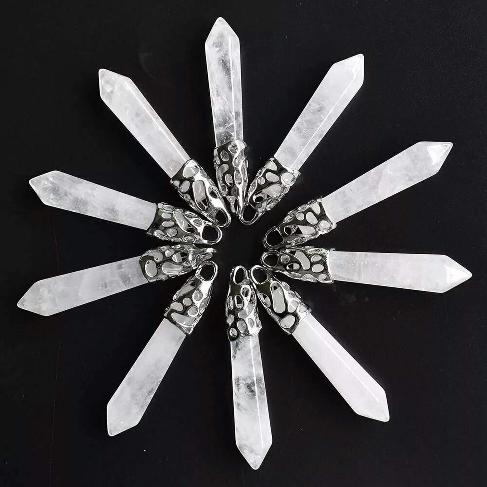 Lot de 20 pendentifs hexagonaux en Cristal Blanc Naturel 12 x 60 mm