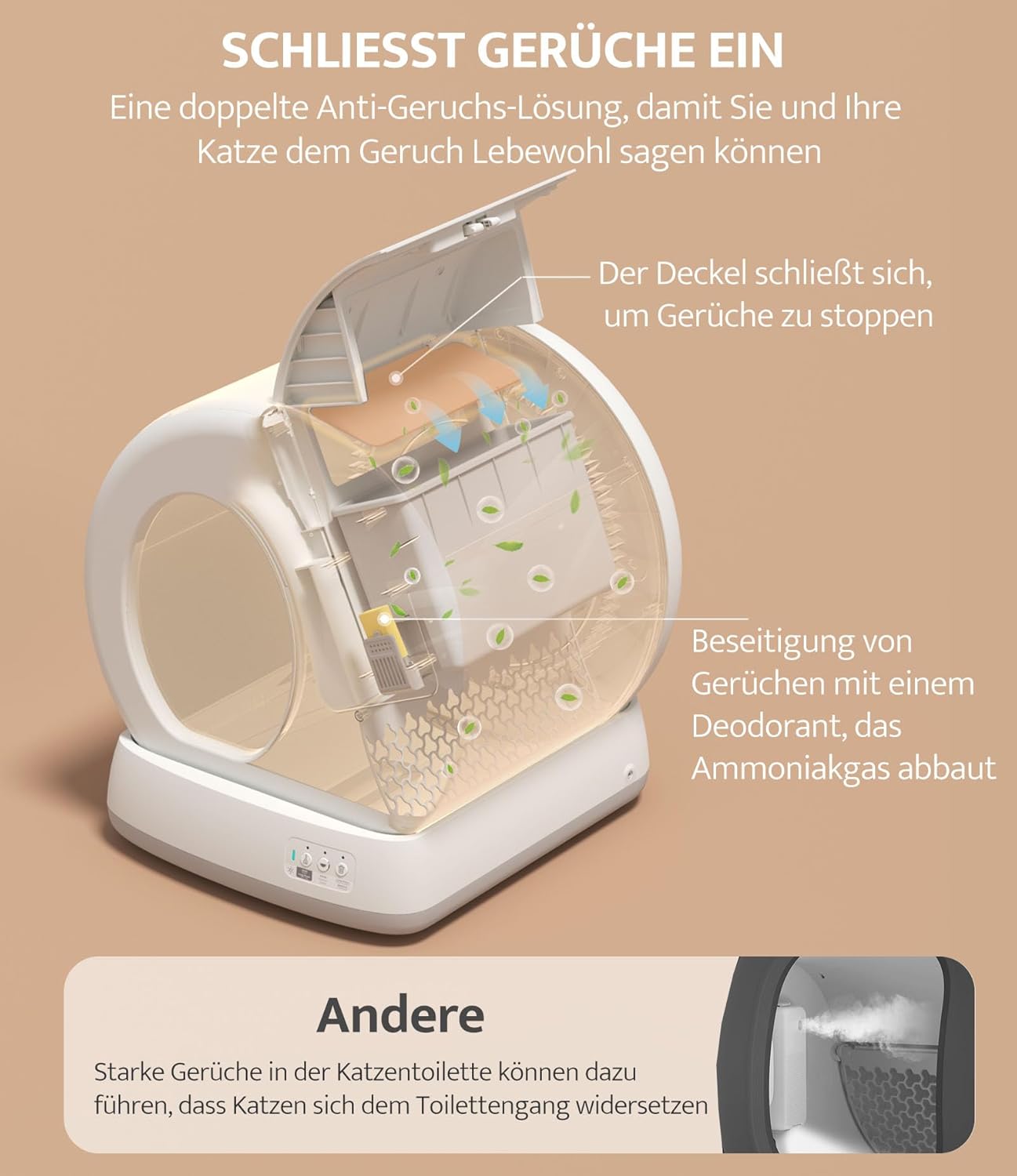 Diagram showing the odor control mechanism of the UBPET C10PRO litter box