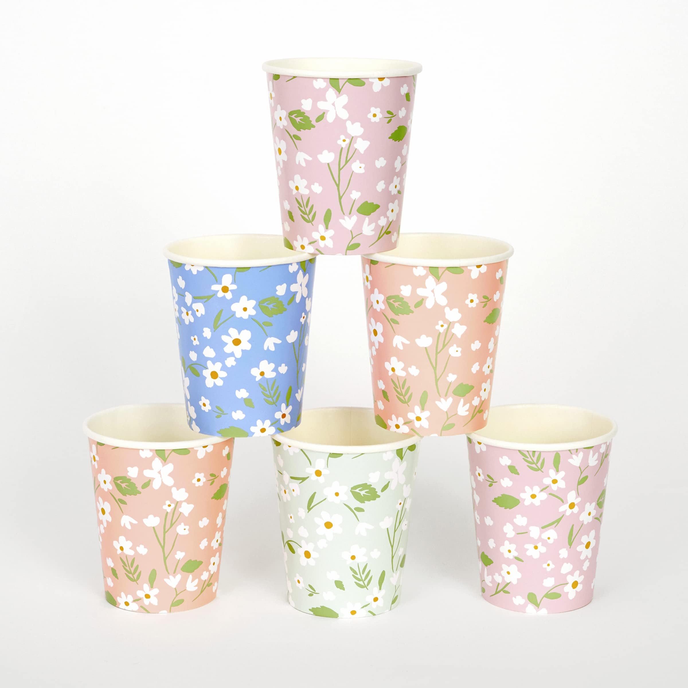 Meri Meri Ditsy Floral Cups (Pack of 12), Floral Paper Cups, 9oz Disposable Paper Cups, Sized for Kids & Adults, Ideal for Hot or Cold Party Drinks