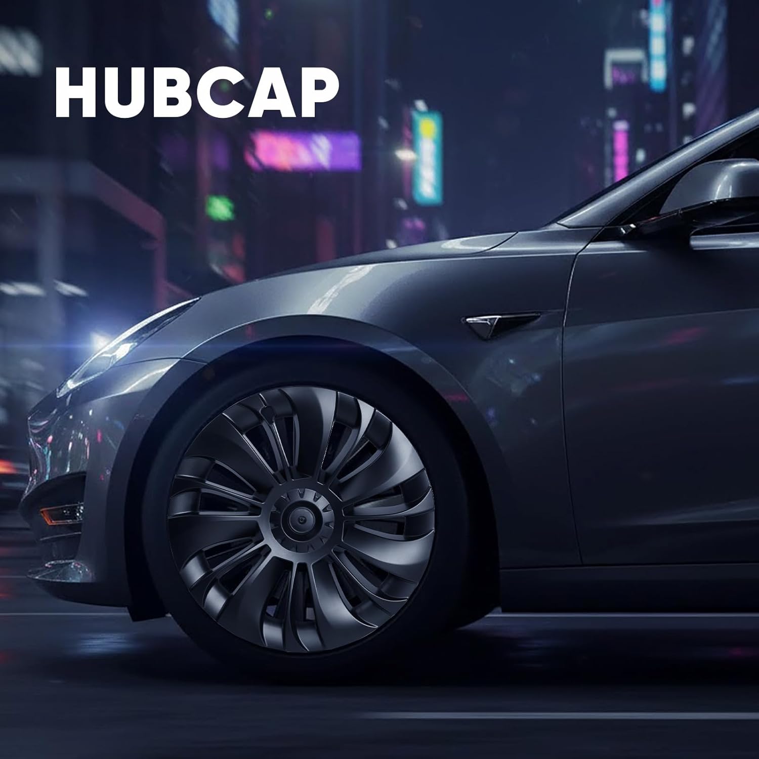 Wheel Covers Compatible with Tesla Model Y (Juniper) 2025–2026, 19-Inch Hubcaps – VortexEdge B Style, Matte Black, with Blank Center Caps, Easy Clip-On Installation, 4PCS(Refreshed Juniper Only)