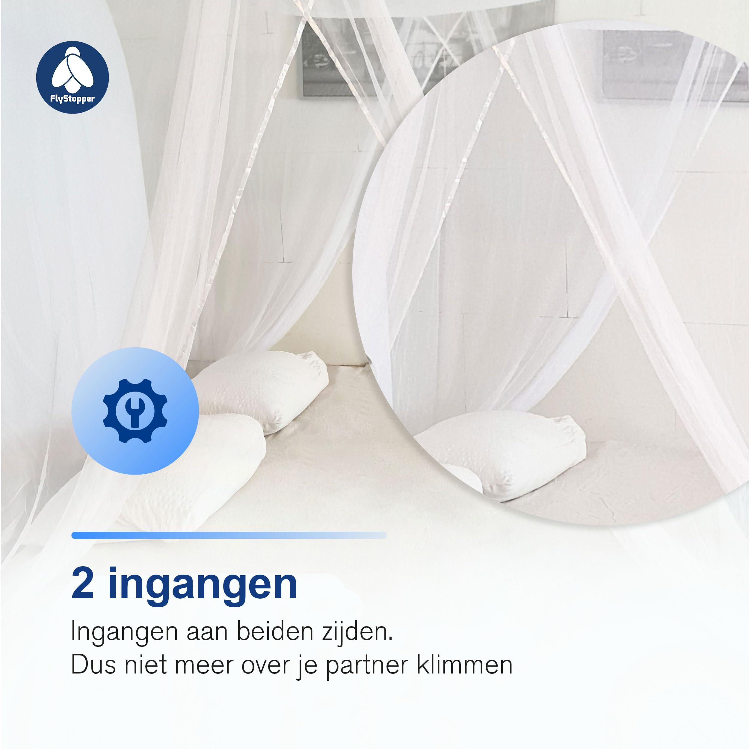 Klamboe voor bed, vierkant, universeel, geschikt voor de meeste bedsoorten, voor effectieve bescherming tegen muggen, wit (200 x 200 x 180 cm