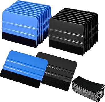 Gomake 20 Pack Vinyl Squeegee with 20PCS Felt Fabric for Tint Film Decal Squeegee Application Tool Vinyl Wrap Installation Wallpaper Smooth Tool Black and Blue, 20