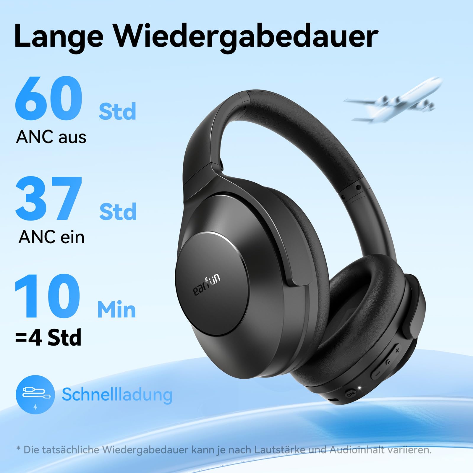 EarFun Wave Life Over Ear Noise Cancelling Bluetooth Kopfhörer Kabellos | Tiefer Bass, Hi-Res Klang, Hybrid ANC, 60 Std. Akku, 4 HD-Anrufmikrofone, Leicht, EQ in APP, Bluetooth Multipoint, EQ in App