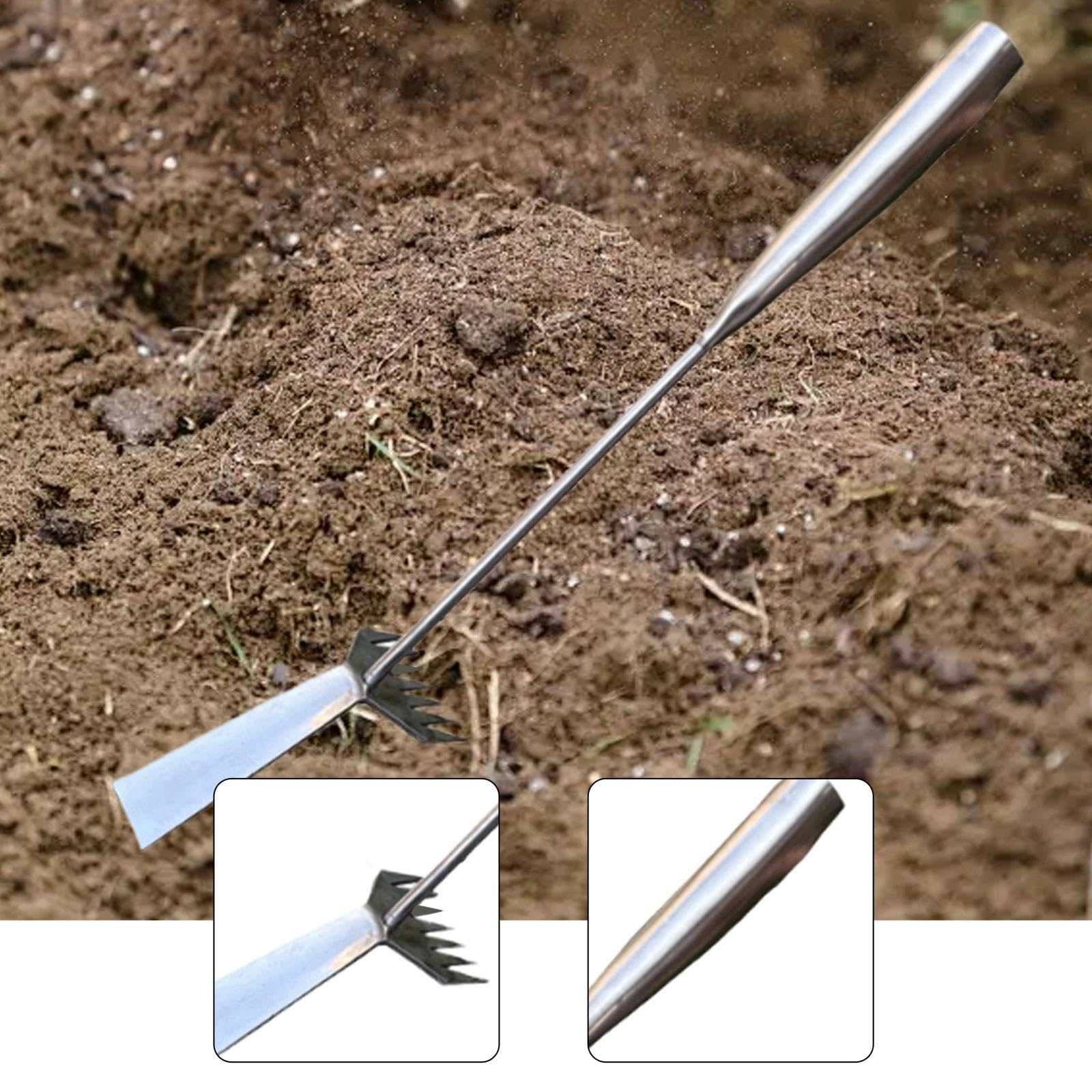 Estirpatore Erbacce Attrezzo Rimozione Manuale Diserbante Portatile Manico Comodo in Acciaio Inox Robusto Adatto per Prato Orto Giardino Esterno, Maniglia in Metallo