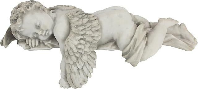 Design Toscano NG34033 Sleepy Time Baby Angel Napping Shelf Sitter Statue, 30 cm, Polyresin, Antique Stone