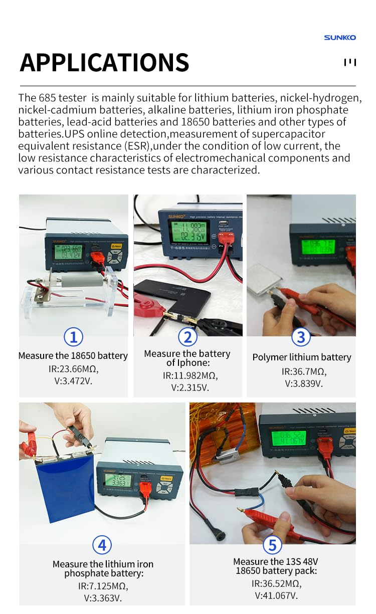 Precyzyjny tester rezystancji wewnętrznej do akumulatorów litowych, inteligentny analizator akumulatorów, IR 1uΩ-200Ω, napięcie 1mV-±100VDC, pomiar rezystancji AC/DC, T-685