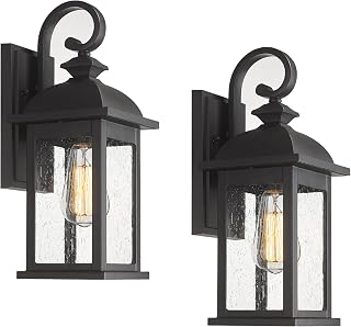 Exterior Wall Sconce,2 Packs Outdoor Waterproof Wall Lights Fixture,E26 Socket Wall Lantern for Porch,Anti-Rust Matte Black Finish with Seeded Glass Lampshade,4FD54B-2PK BK
