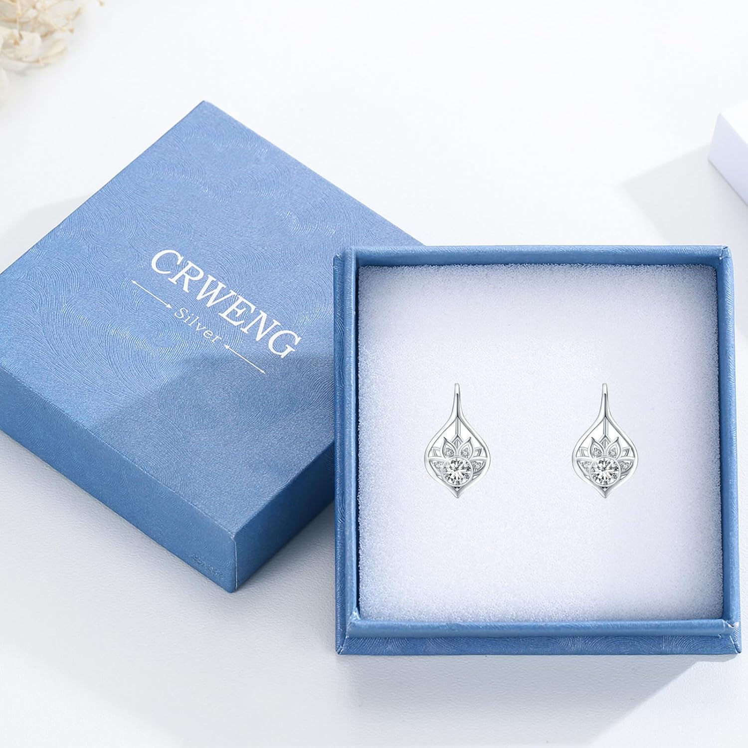 Lotus Earrings for Women 925 Sterling Silver Gemstone Lotus Flower Leverback Earrings Yoga Gemstone Jewelry Gifts for Women - Image 7