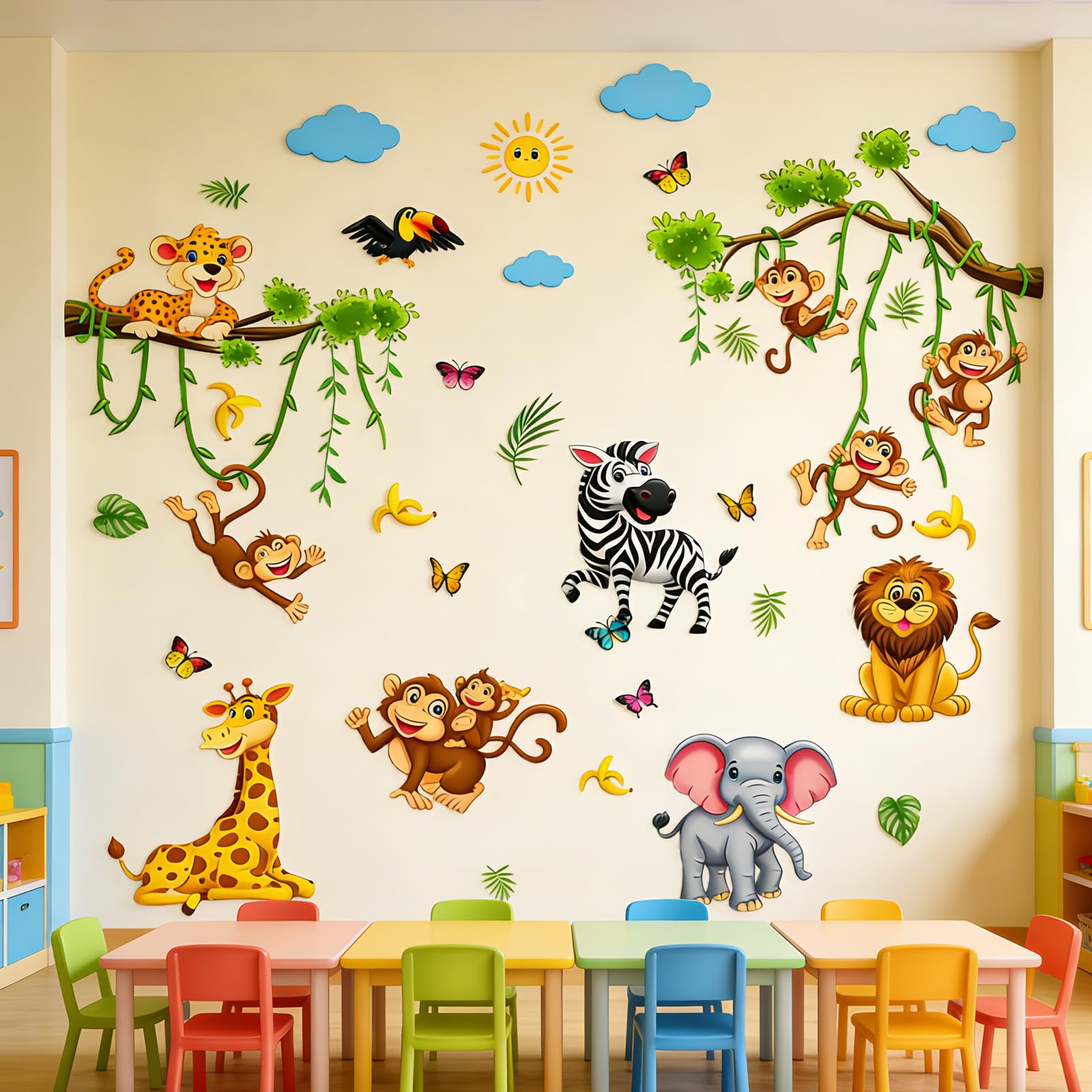 Wall Stickers Animals Large Includes Elephants Zebras Lions Giraffes and Monkeys - Image 4