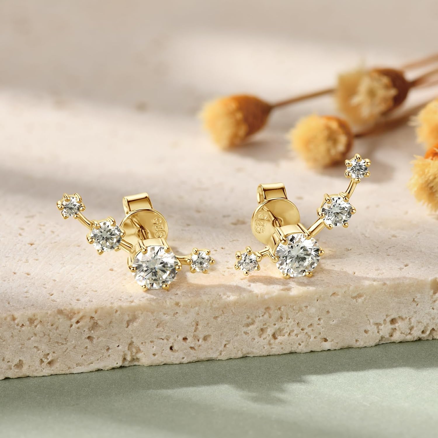 Moissanite Crawler Stud Earrings for Women, 925 Sterling Silver Cuff Wrap Earring D Color Lab Created Moissanite Hypoallergenic Climber Earring for Sensitive Ears Dainty Jewelry Christmas Birthday Gifts - Image 2