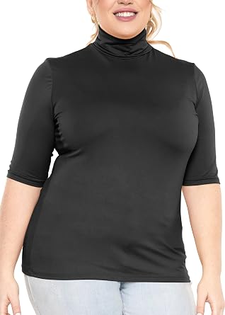 Womens Plus Size Warm Short Sleeve Turtleneck Top | Ultra Soft | Adult XL to 5X