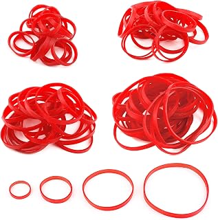 Bandas elásticas resistentes, 80 unidades, bandas de goma gruesas, naturales, fuertes, bandas elásticas anchas para el hogar, escuela, oficina, taller, accesorios, color rojo (25/38/50/60 x 5 mm)