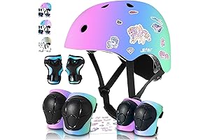 Kids Color Gradient Adjustable Bike Helmet with Knee and Elbow Pads Set
