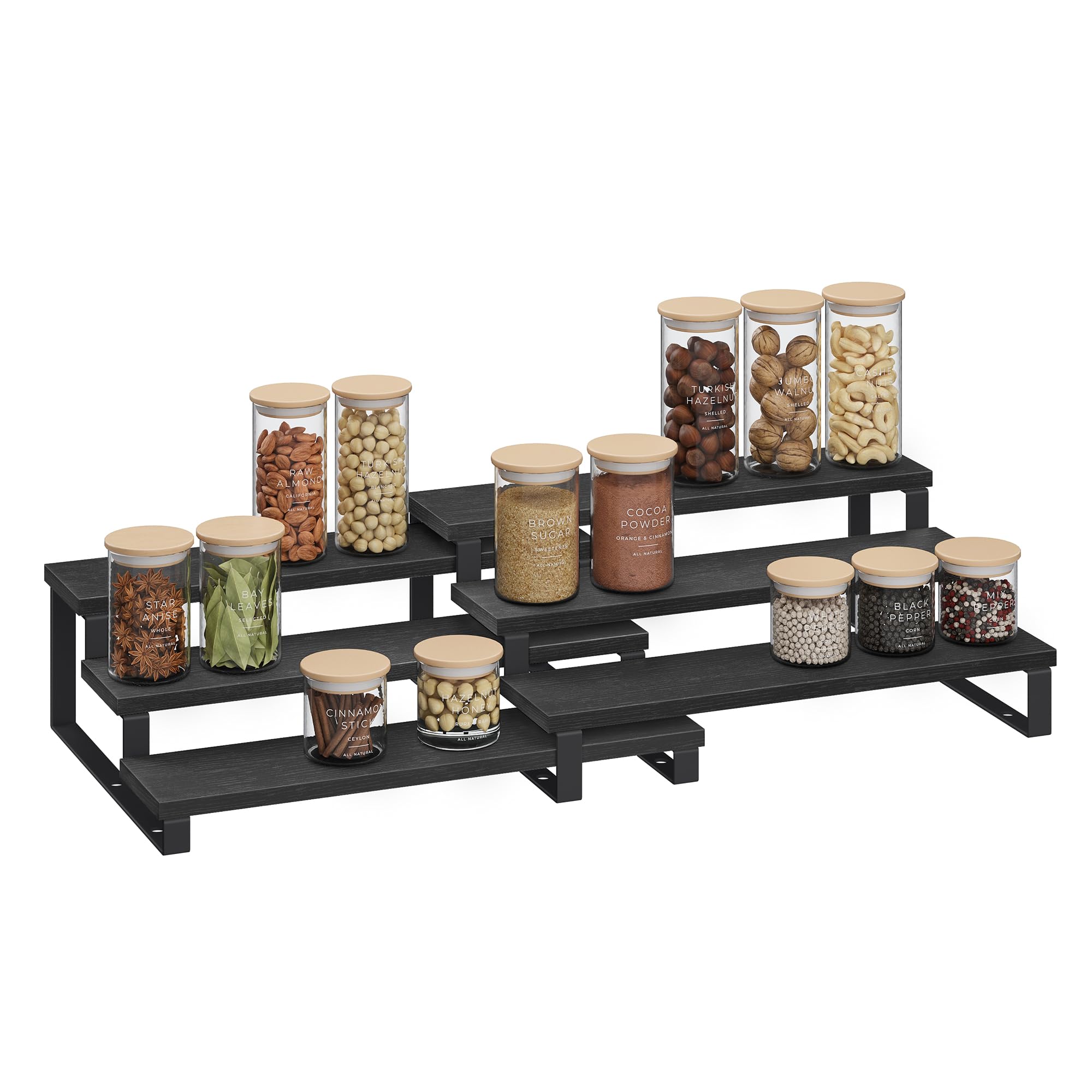3-Tier Cabinet Shelf Organisers Set of 2, Ebony Black + Ink Black