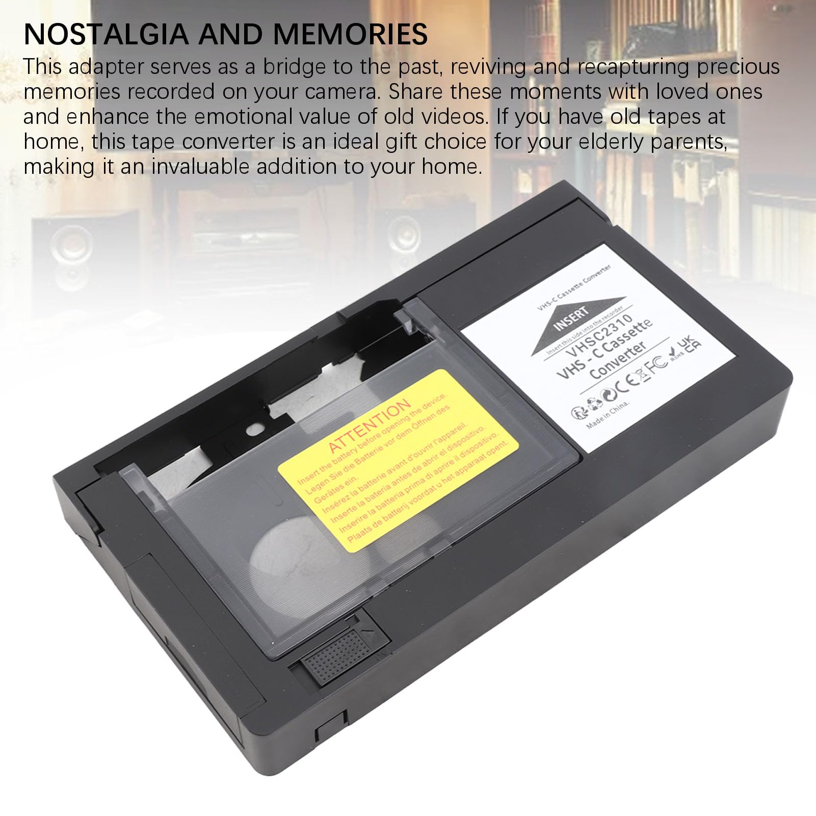 Adaptateur de Cassette VHS C, Convertisseur D'enregistrement de Lecture pour Cassettes VHS C et S VHS avec Commande One Touch, Compatible avec Les Cassettes Standard de 1,2 Mm