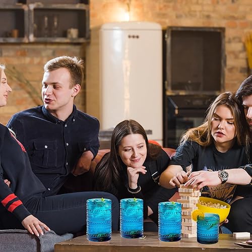 Miniatura 7 de Vasos altos vintage azules con reborde y pajitas, juego de 12 vasos de vidrio para cócteles, whisky, cerveza y jugo (15 onzas y 12 onzas)