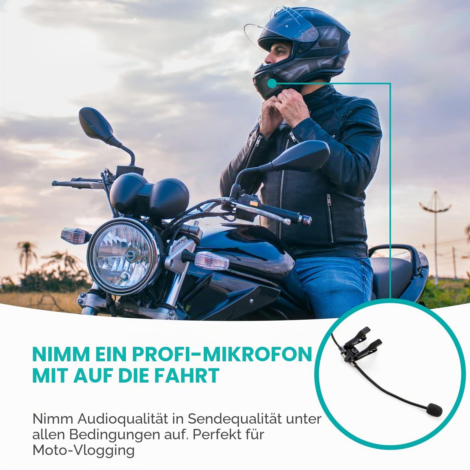 Movo ACM400 Flexibles omnidirektionales Schwanenhalsmikrofon für Motovlogging Moto Vlog Action Cam Helmmikrofon – kompatibel mit GoPro Media Mod
