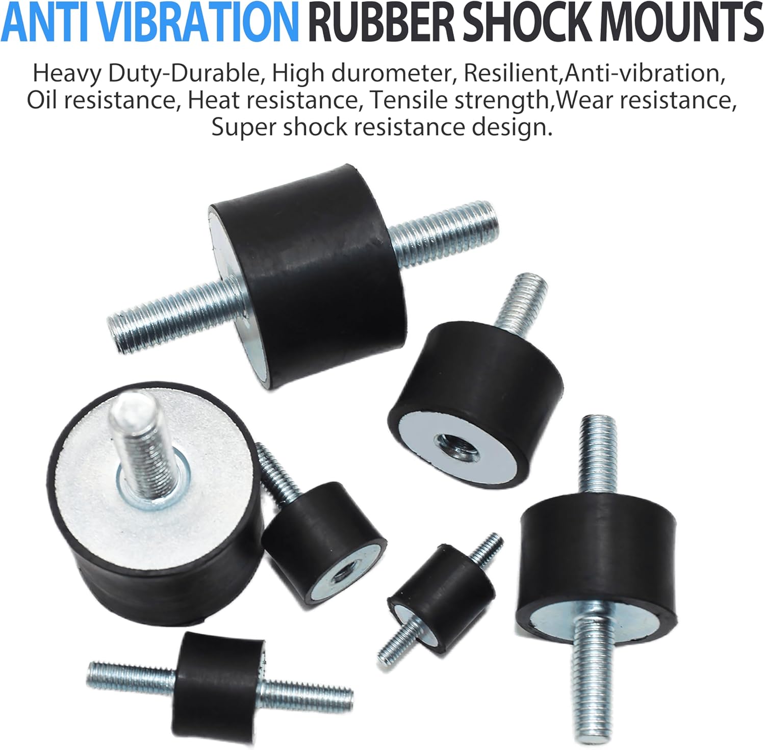M8x23mm Rubber Studs Shock Absorber Anti-Vibration Isolator Mounts, 30x20mm Rubber Cylindrical Vibration Isolation Mount for Air Compressors Garage Motor Diesel Engines 4 PCS with 8PCS LockNuts