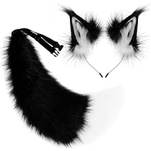 COSYEARS Faux Fur Furry Cat Ears Headband and Fox Wolf Tail Plush Cosplay Costume Accessories Set Halloween Parties