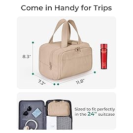 BAGSMART Travel Toiletry Bag, Puffy Toiletry Bag for Women, Wide-open toiletry bags for traveling, Large Travel Cosmetic Makeup Bag Organizer for Accessories,Toiletrie (Khaki)