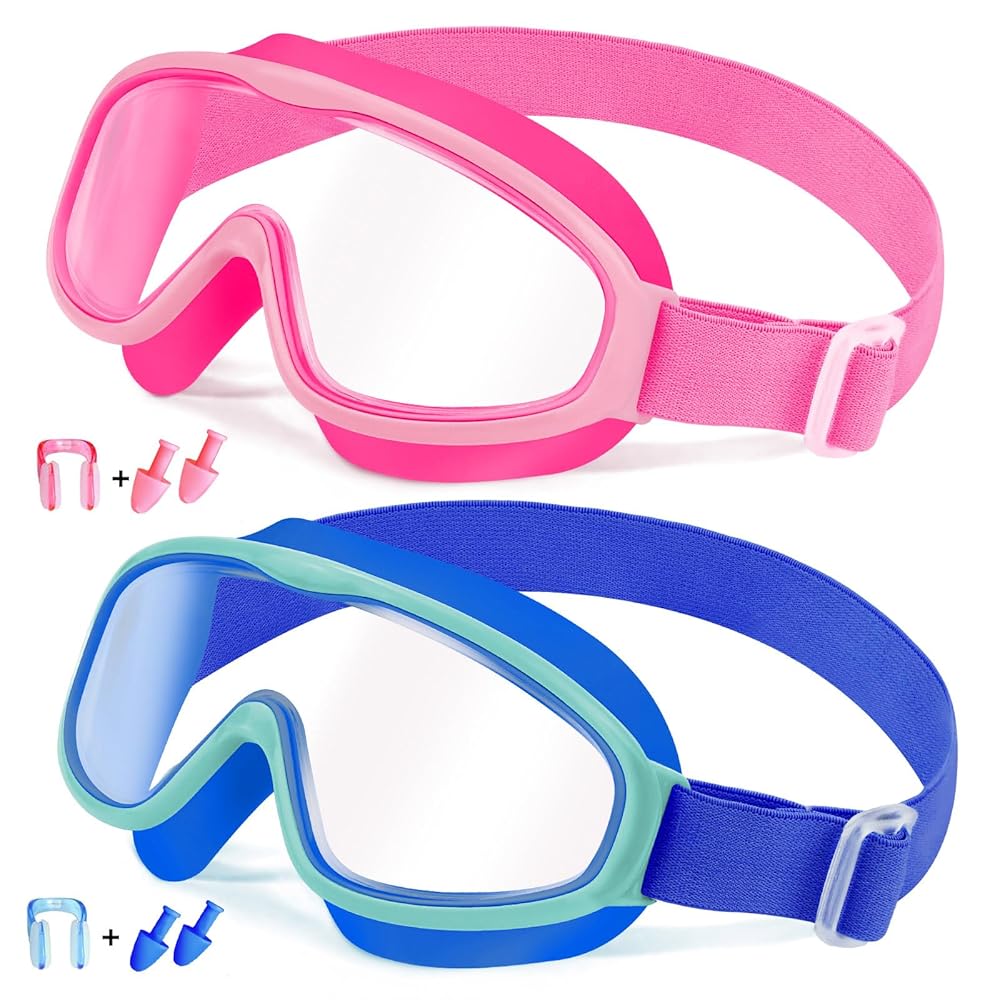 Vvinca Kids Goggles with Comfort Fabric Strap, Kids Swim Goggles Wide View Anti-Fog/UV No Leaking Swimming Goggles for 3-14