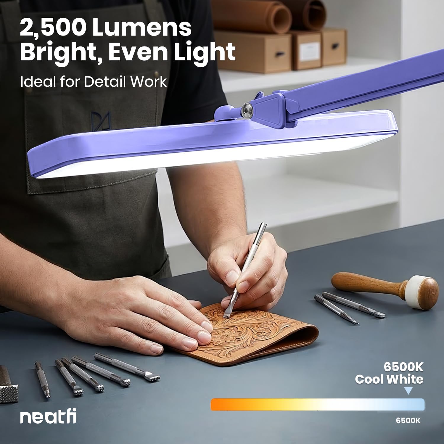 Neatfi XL 2,500 Lumens LED Task Lamp for Manicure Table, Crafts, Workbench, Office (Lavender, Non-CCT with Clamp)