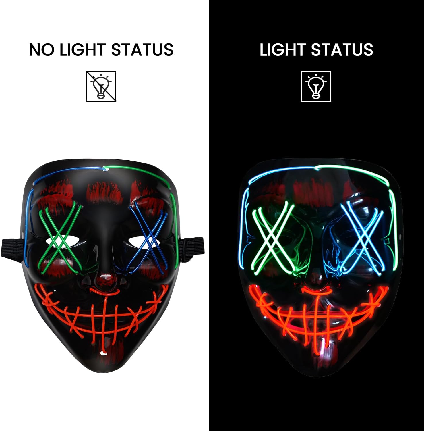 BOMLY Halloween Purge Mask Light Up Scary Mask EL Wire LED Mask for Party image 3