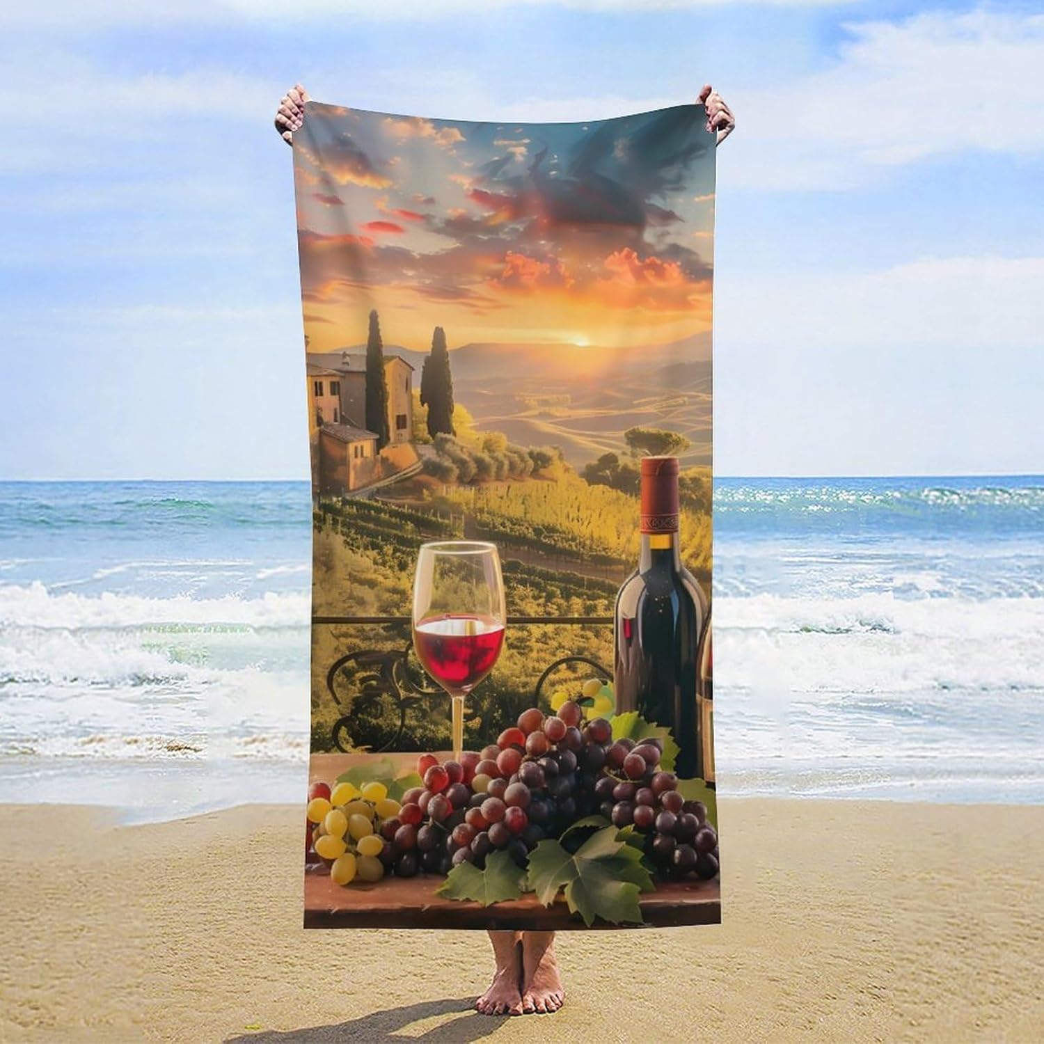 Large Wine Sunset Grape Microfiber Beach Towel Oversized Quick Dry Bath Towels for Swimming Pool Camping Picnic