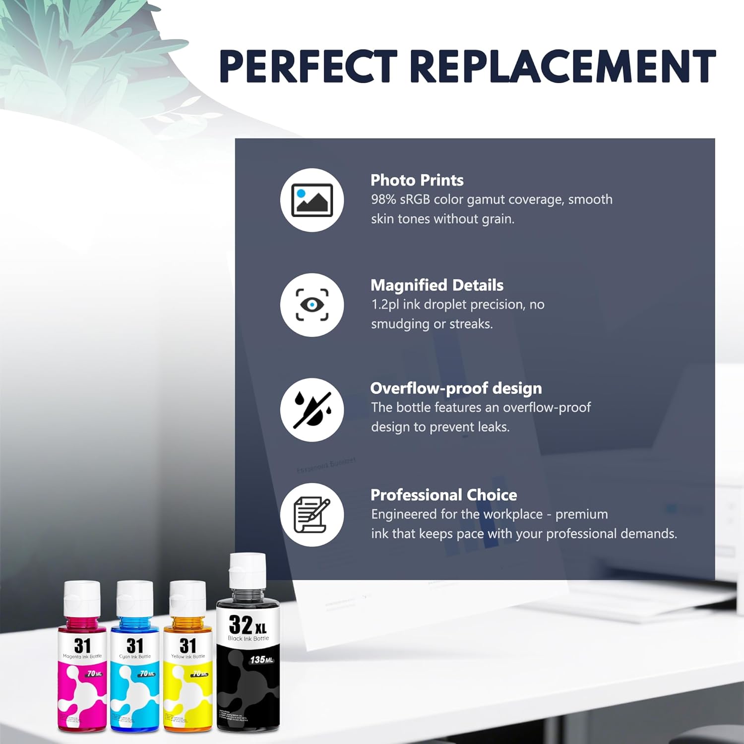 31 Ink 32XL Black Ink Bottle Set Compatible with HP Smart Tank 7602 5101 6001 5101 7602 651 6001 7301 7001 5102 7002 Printer Ink Refill