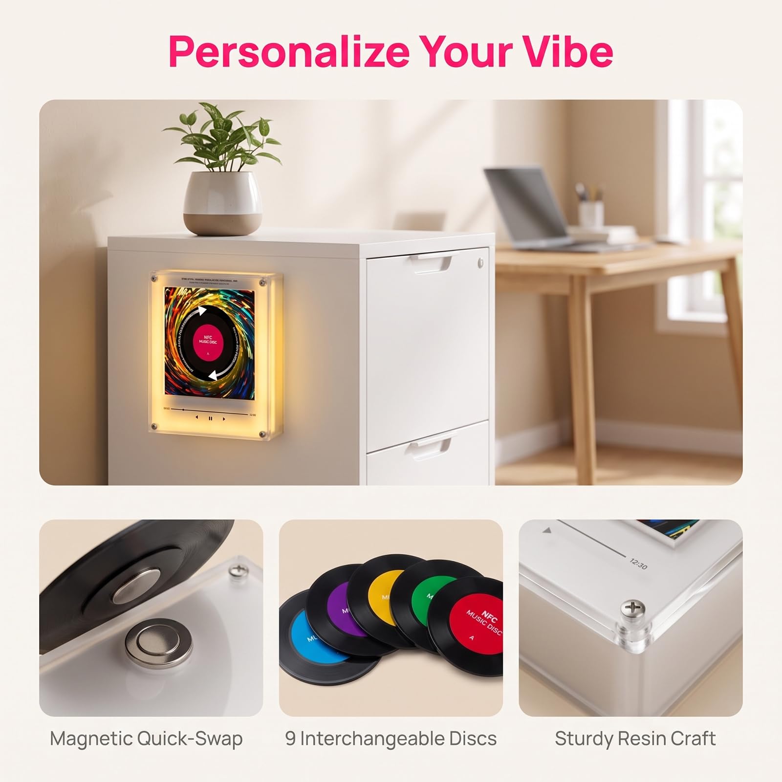Magnetyczny odtwarzacz muzyczny na lodówkę, 128 mb, programowalny odtwarzacz muzyczny NFC, z oświetleniem LED, pozytywka, magnes na lodówkę z zestawem odtwarzacza, płyty muzyczne NFC, do domowego