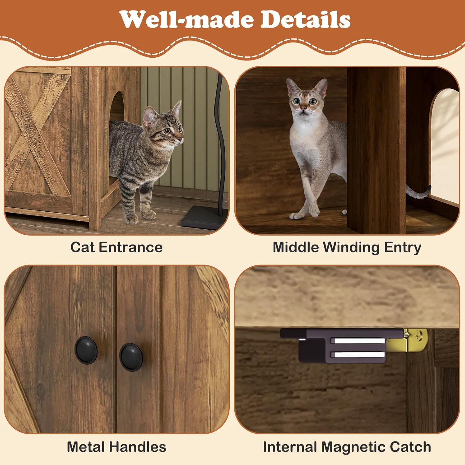 PETSITE Cat Litter Box Enclosure, Farmhouse Litterbox Enclosure Furniture with Double Doors and Open Shelf, Wooden Cat Hidden Litter Box Buffet Cabinet, Retro Style Litter Box Cabinet