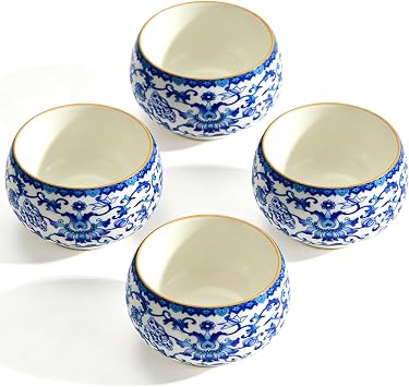 4 Pcs Blue and White Porcelain Tea Cups, 3 oz Chinese Small Teacup