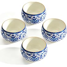 4 Pcs Blue and White Porcelain Tea Cups, 3 oz Chinese Small Teacup