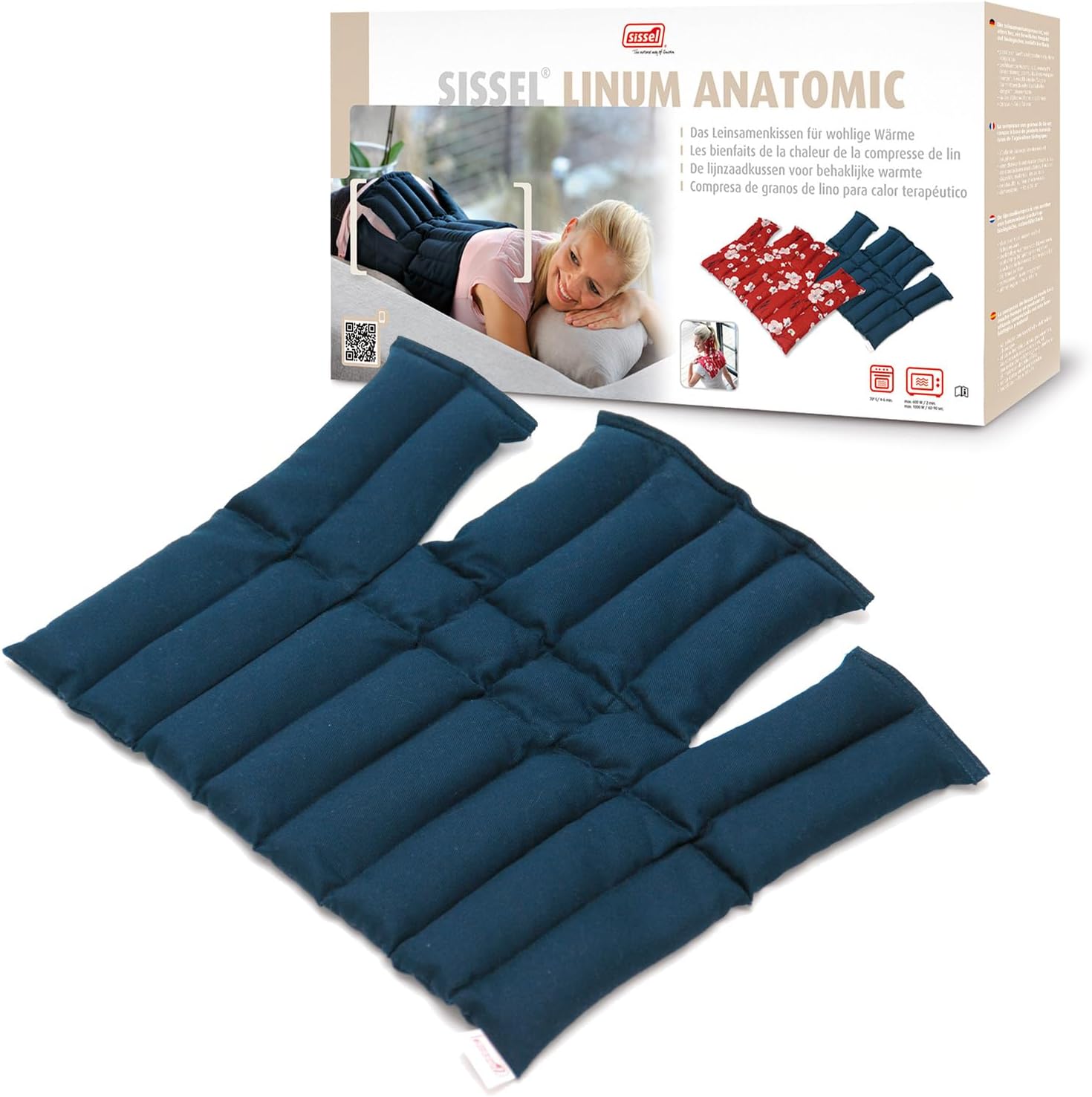 SISSEL Linum Anatomic | Heat Pad with Linseed Filling | Moist Heat & Relaxation | Cotton | Ideal for Muscle Tension & Gastrointestinal Discomfort | Colors: Blue/Blossom | Dimensions: 38 x 36 cm