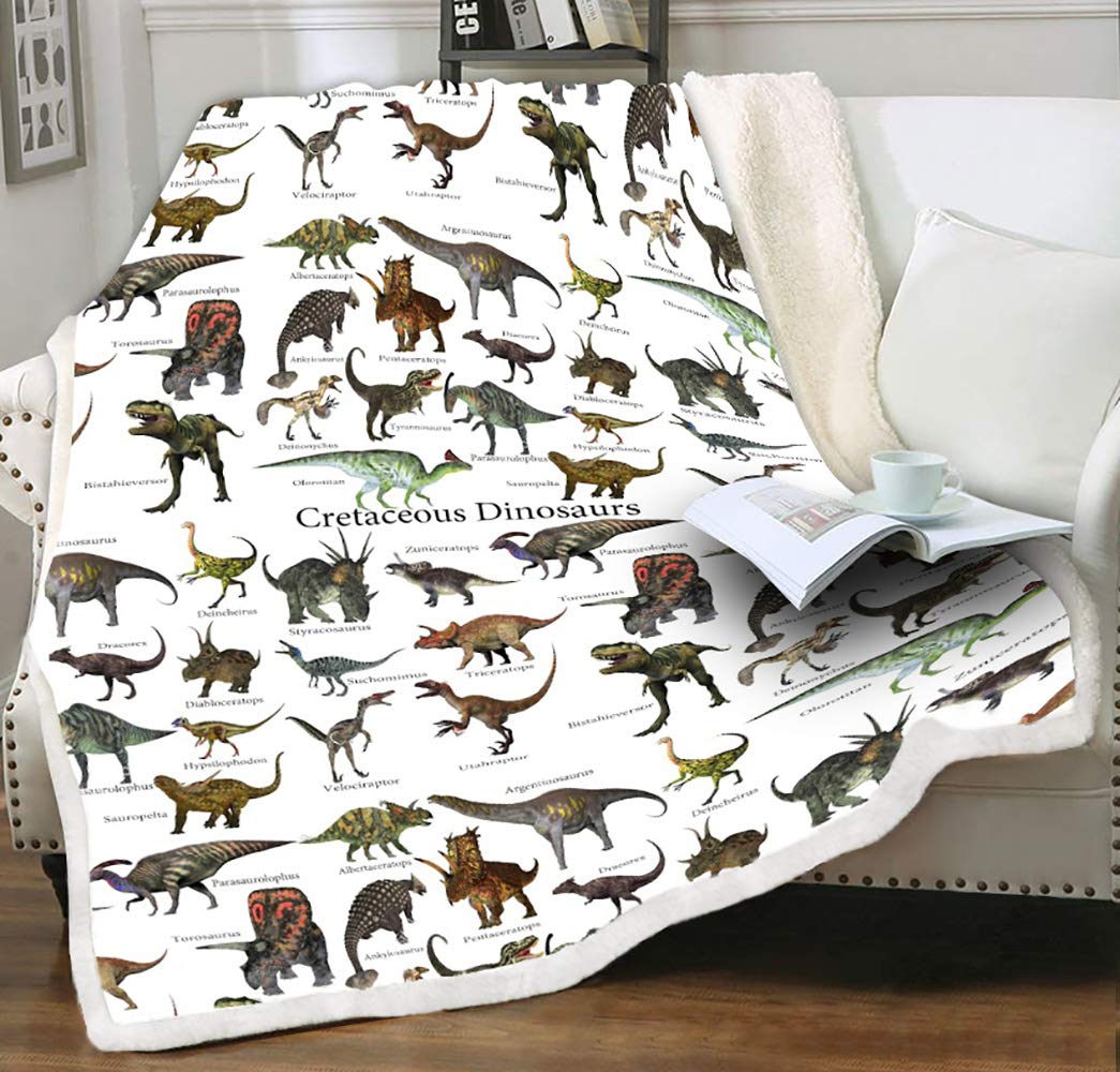 LIASOSO Dinosaur Blanket for Boys Velvet Micro Fleece Blanket Dinosaurs Print Super Soft Sherpa Woolen Throw for Couch Sofa Kids Teen Adult Fluffy Fuzzy Furry Jurassic Park Dino Blanket 50 x 60 Inch