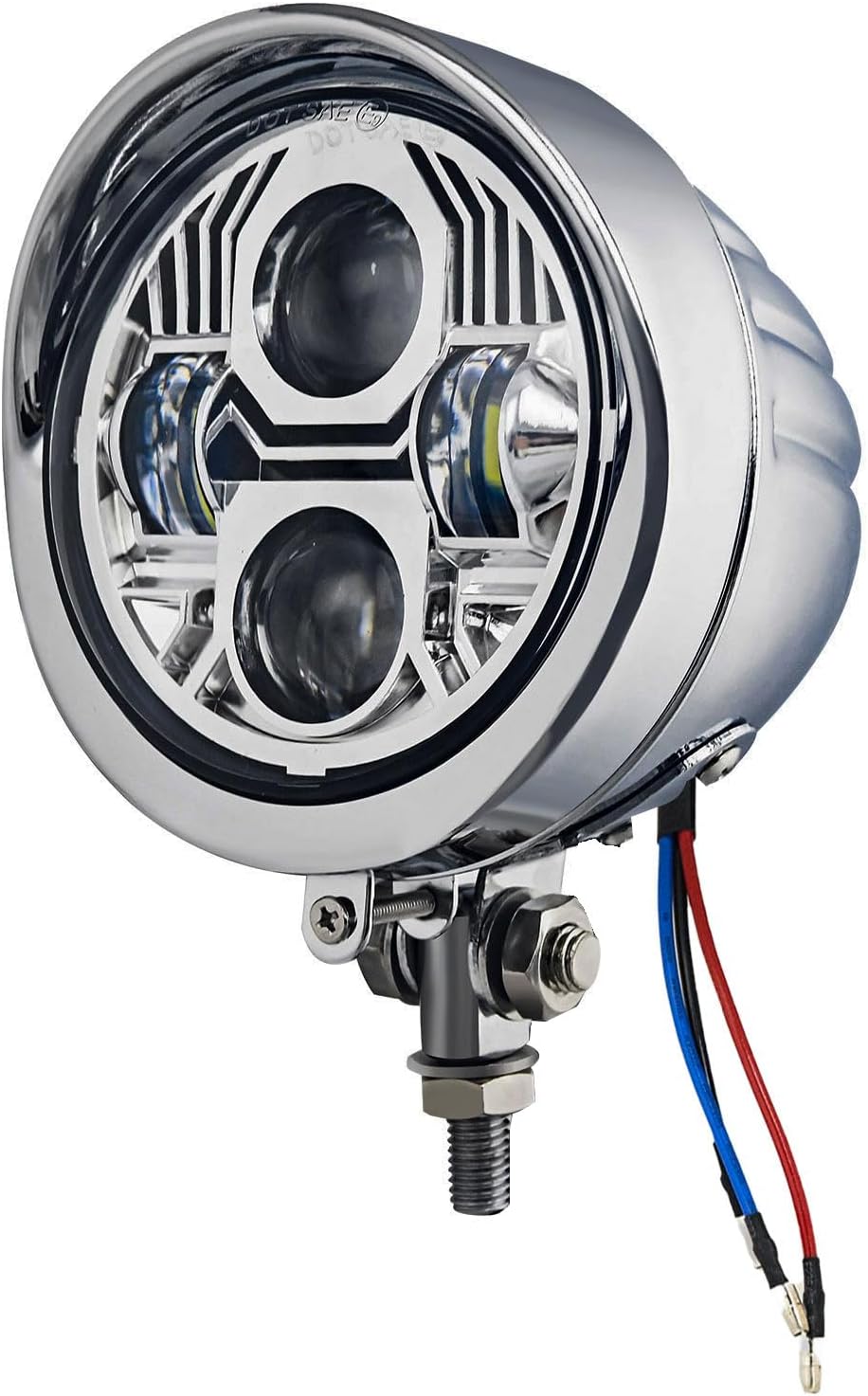 Motorcycle 4.5" LED Headlight With Visor, Retro Bullet High-Low Beam Bike's Light 4 1/2 Inch Bottom Mount Headlamp, Universally Fits Chopper Bobber Harley Mini Bike Softail Dyna Indian- Chrome