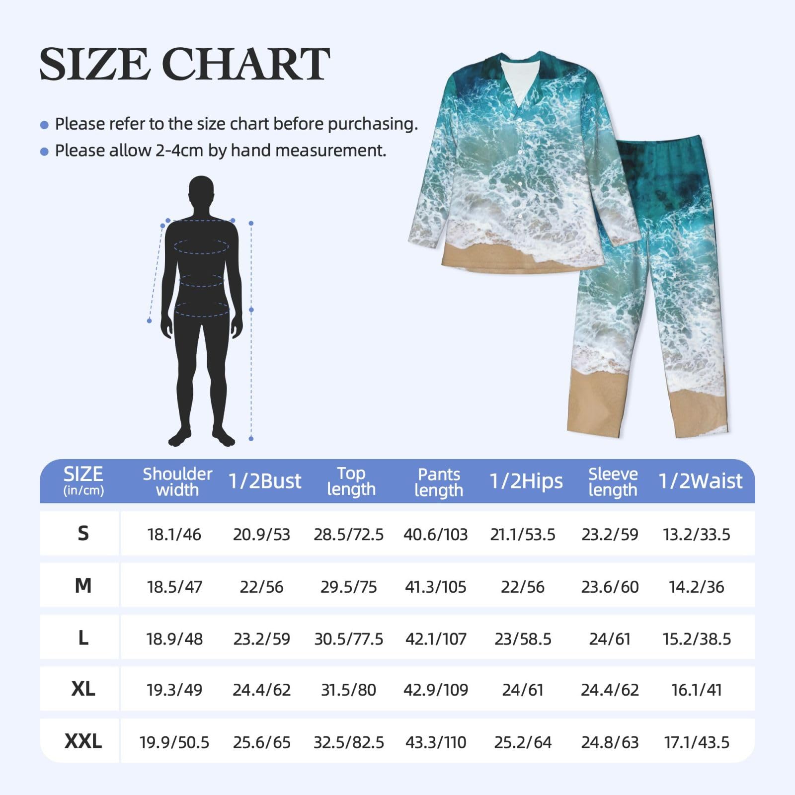 Bella Ocean Onde Stampa Uomini Manica Lunga Pigiama Set Due Pezzi Lounge Pantaloni Per Inverno Autunno Primavera Estate