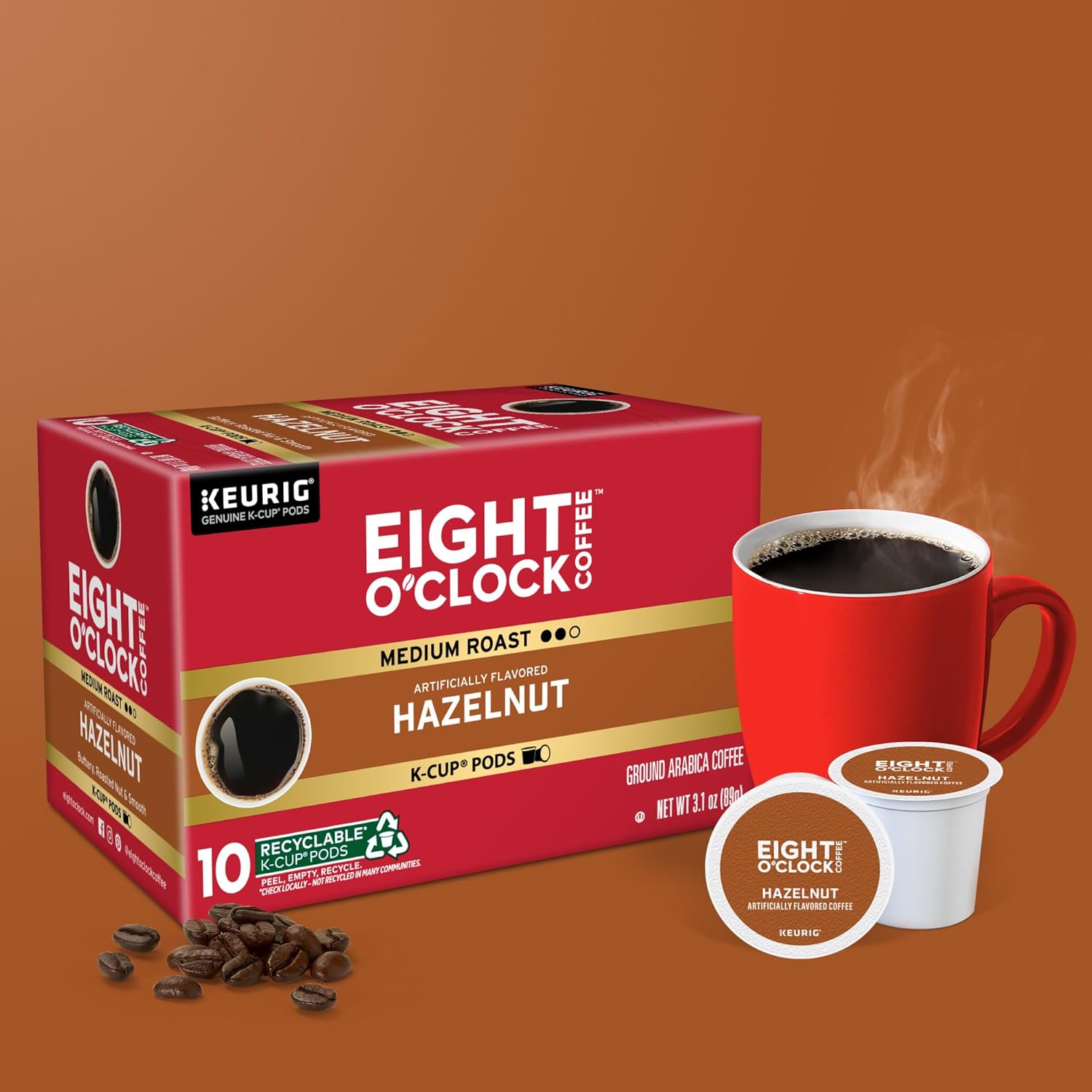 Eight O'Clock Coffee Hazelnut, Single-Serve Coffee K-Cup Pods, Medium Roast, 60 Count