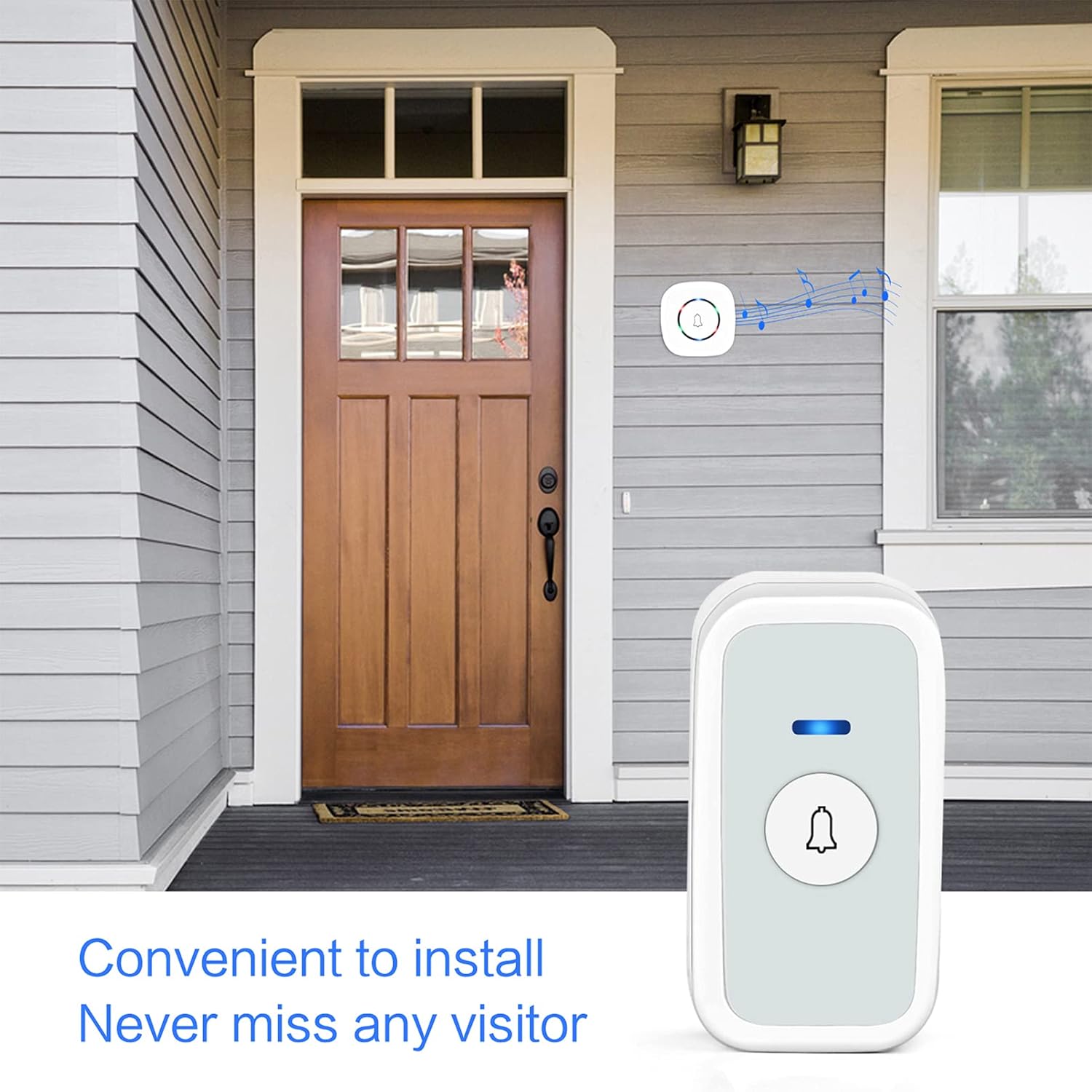 Wireless Doorbell Waterproof Chime Kit - Door Bell Ringer Button for Home & Office - Wireless Battery Operated Long Range Portable with 58 Chimes 4 Volume Levels & LED Flash (White) - - 