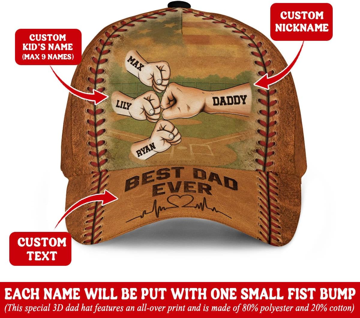 Personalized Best Dad Ever Hat, Custom Baseball Cap, Dad Hats for Men, Daddy Hat, Fathers Day Hats Customized