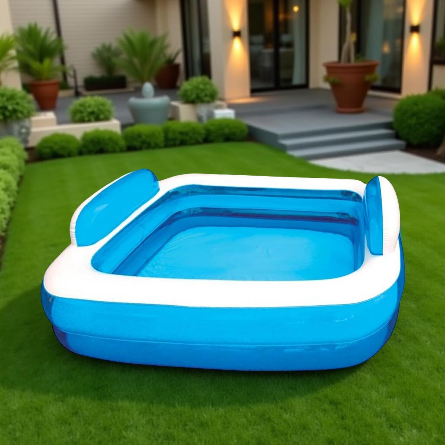 Sicignano | Piscina Gonfiabile Rettangolare per Bambini +3 Anni – PVC Resistente, Valvola Scarico Rapido, Kit Riparazione Incluso (Azzurro, 266x175x50h cm)
