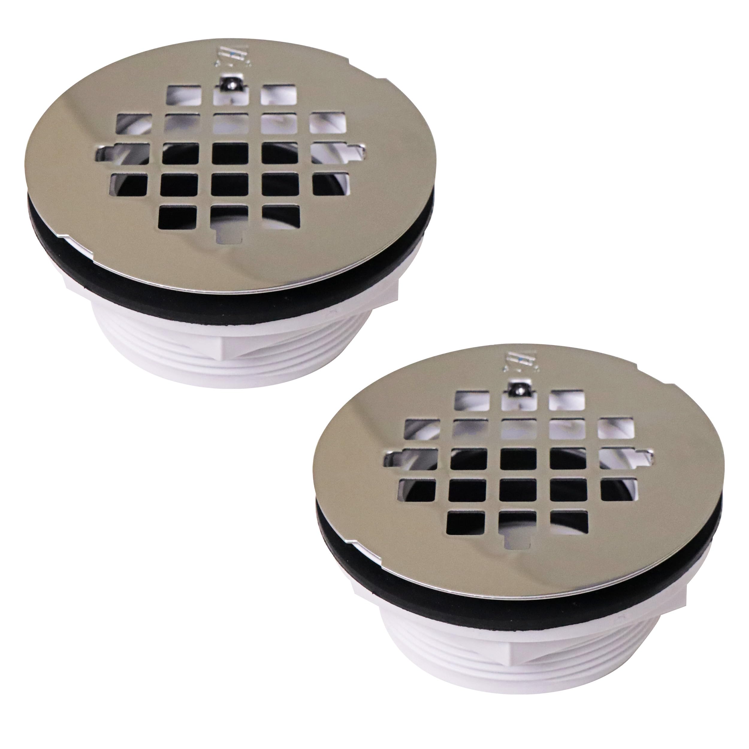 Westbrass D206P-2-05 2" No-Caulk PVC Compression Shower Drain with 4-1/4" Round Grid Cover, Polished Nickel (2-Pack)