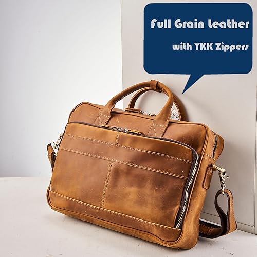 Miniatura 3 de AGDHERSNVX Maletines de cuero de grano completo para laptop, de 15.6 pulgadas, para hombres y mujeres, retro