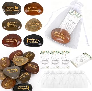 FYSUIMU 36 Pcs Funeral Favors Set Memorial Stone Inspirational River Rock Sympathy Thank You Tags Organza Bags for Funeral Memorial Party Guests Gifts Celebration of Life Favors Decorations