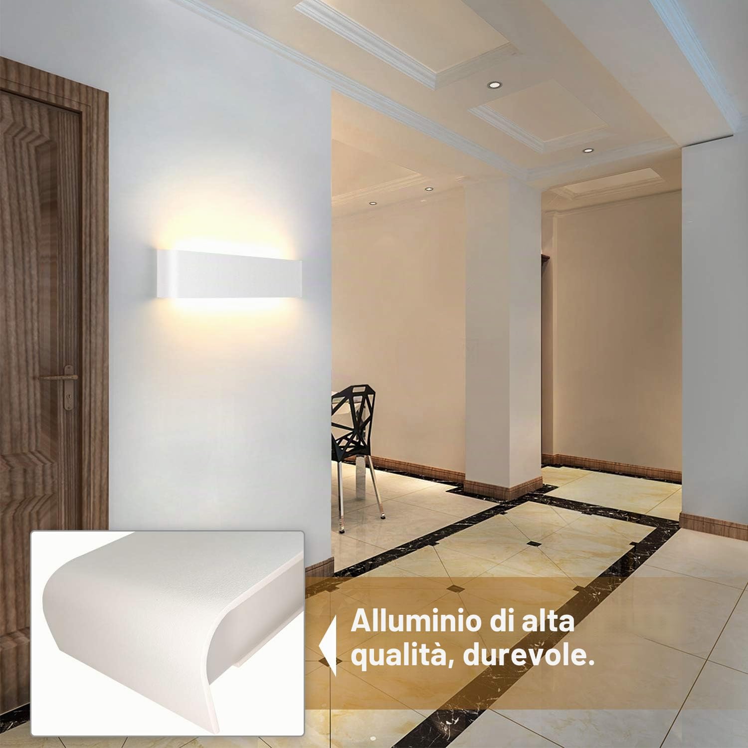 Lightess 18W Applique da Parete Interno, 40 CM Lampada da Parete Interno Illuminazione, Applique Camera da Letto Moderna Luce Bianco Caldo 3000K, per Soggiorno, Scale, Corridoio, Portico