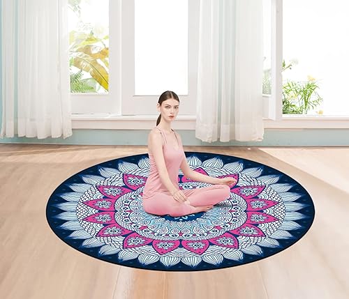 Miniatura 5 de Tapete de pilates redondo de gran tamaño para yoga, de goma, antideslizante, de 55.1 in, para ejercicio, meditación, para el hogar, al aire libre