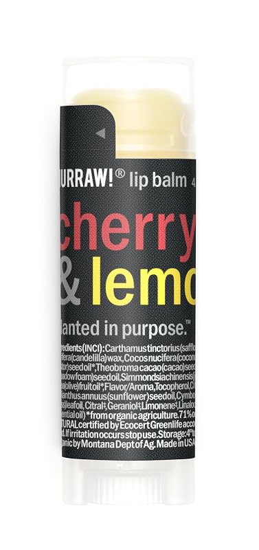 HURRAW! Bálsamo labial com sabores cereja e limão, 1 unidade